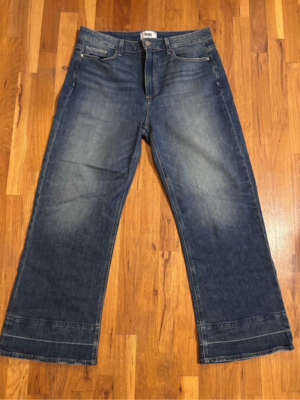 PAIGE Medium Blue Wide Leg Jeans - Picture 7 of 12
